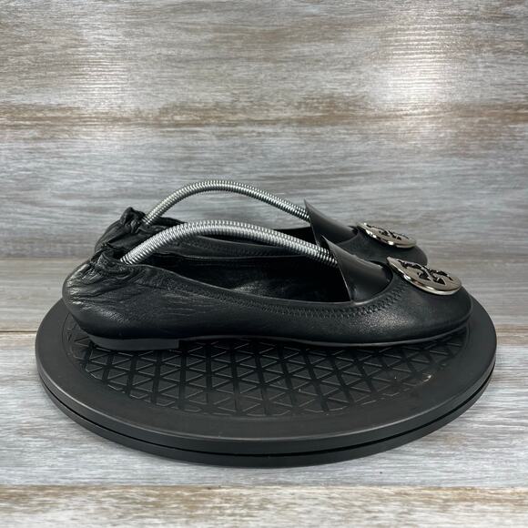 Tory Burch Women's Reva Black Leather Silver Charm Ballet Flats Size ? - Picture 5 of 13